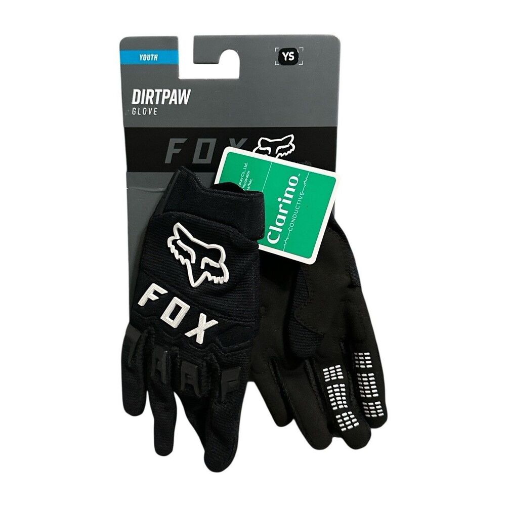 Fox Racing Youth Dirtpaw Gloves Black White Clarino Youth Small YS New